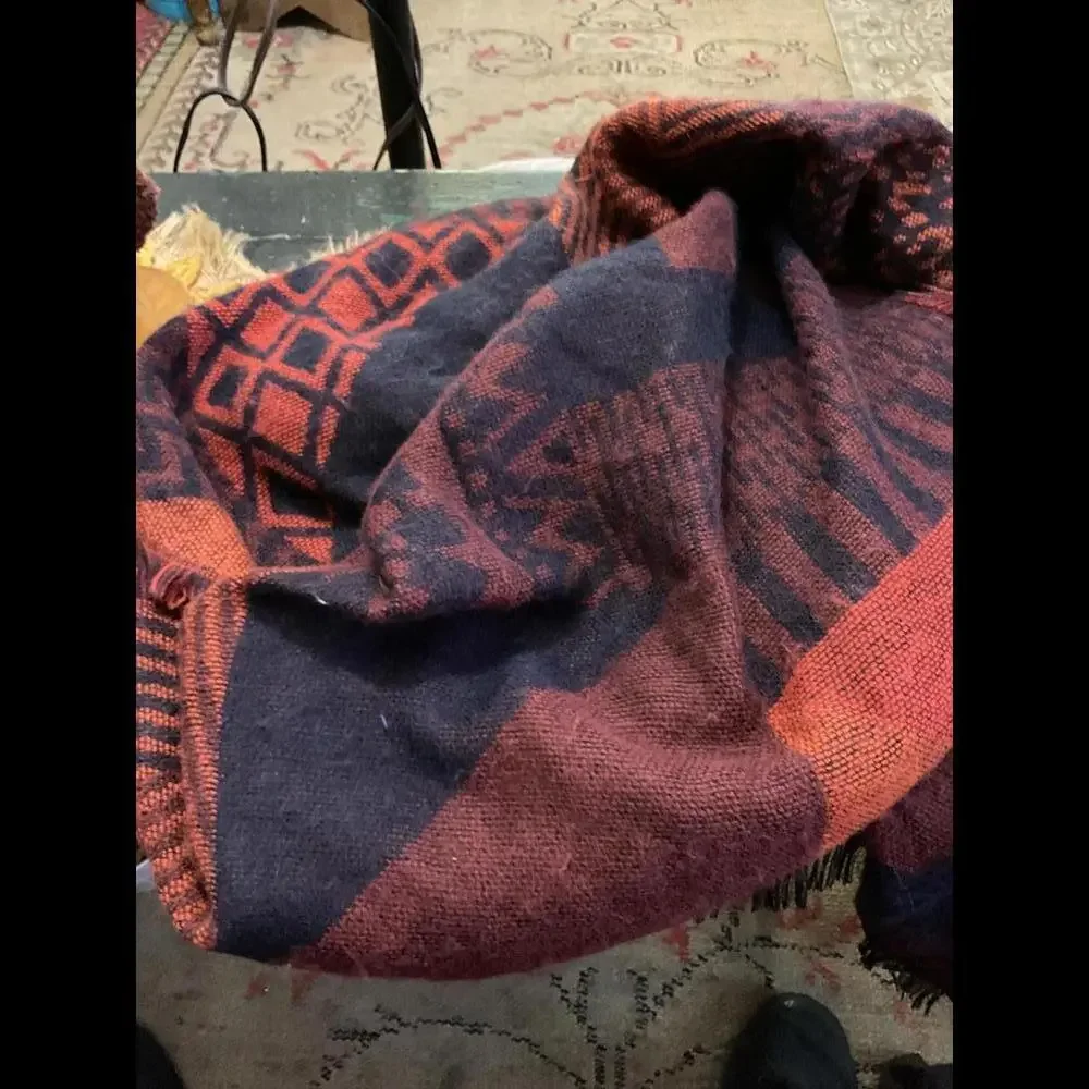 Cozy Warm Chunky Ethnic Patterned Wrap Shawl with fringe